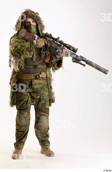 Whole Body Weapons-Rifle Man Pose with machine rifle White Army Athletic Studio photo references