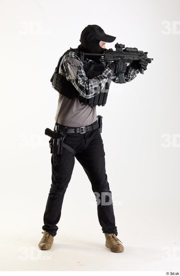 Whole Body Weapons-Rifle Man Pose with machine rifle White Army Athletic Studio photo references