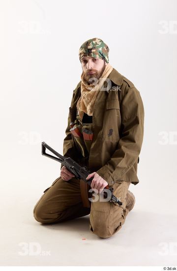 Whole Body Weapons-Rifle Man Pose with machine rifle White Army Athletic Bearded Studio photo references