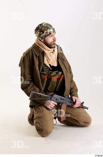 Whole Body Weapons-Rifle Man Pose with machine rifle White Army Athletic Bearded Studio photo references