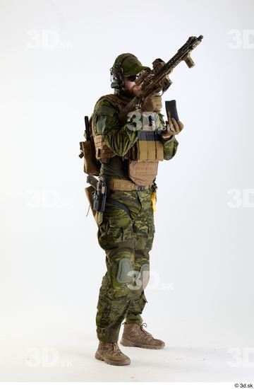 Whole Body Weapons-Rifle Man Pose with machine rifle White Army Athletic Bearded Studio photo references