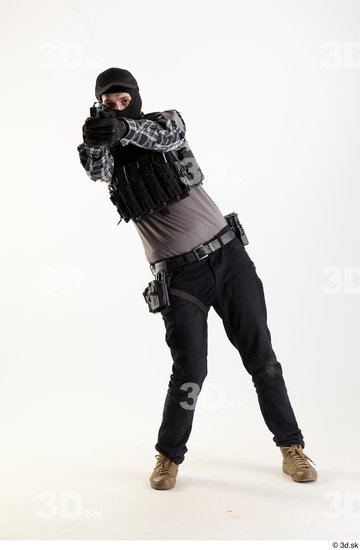 Whole Body Weapons-Pistol Man Pose with pistol White Army Athletic Studio photo references