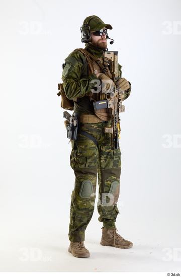 Whole Body Weapons-Rifle Man Pose with machine rifle White Army Athletic Bearded Studio photo references