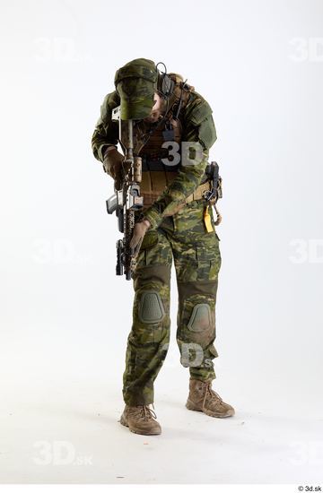 Whole Body Weapons-Rifle Man Pose with machine rifle White Army Athletic Studio photo references