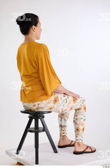 Whole Body Woman White Casual Blouse Athletic Sitting Leggings Studio photo references