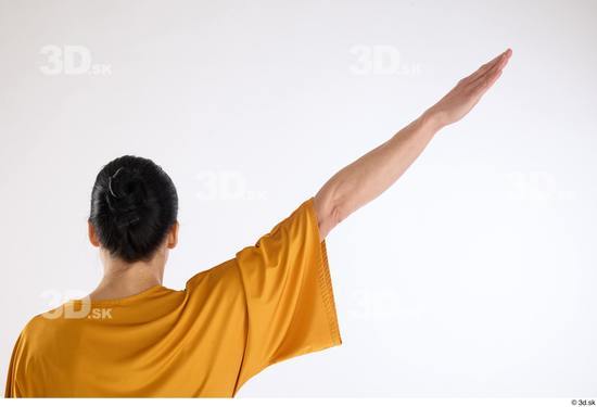 Arm Back Woman White Blouse Athletic Studio photo references