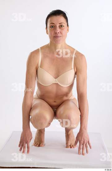 Whole Body Woman White Underwear Athletic Kneeling Studio photo references