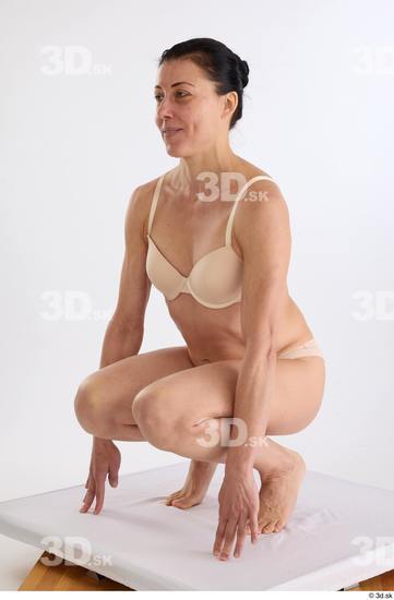 Whole Body Woman White Underwear Athletic Kneeling Studio photo references