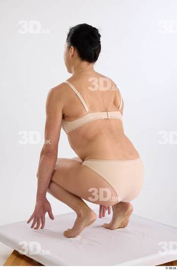 Whole Body Woman White Underwear Athletic Kneeling Studio photo references