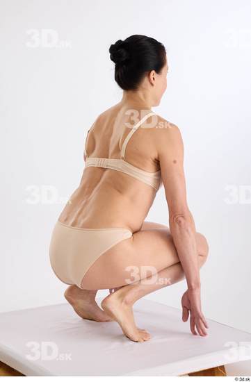 Whole Body Woman White Underwear Athletic Kneeling Studio photo references