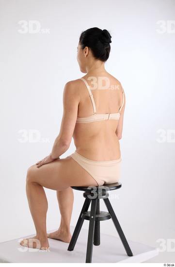 Whole Body Woman White Underwear Athletic Sitting Studio photo references