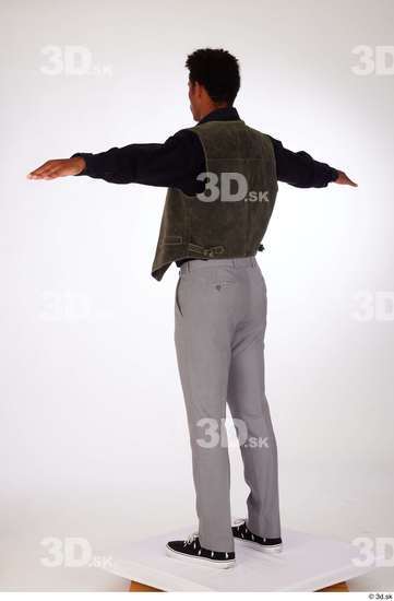 Whole Body Man Black Casual Shirt Trousers Vest Athletic Standing Studio photo references