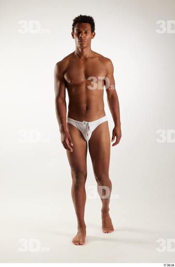 Whole Body Man Black Swimsuit Athletic Walking Studio photo references