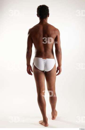 Whole Body Back Man Black Swimsuit Athletic Walking Studio photo references