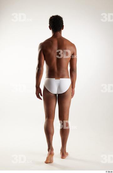 Whole Body Back Man Black Swimsuit Athletic Walking Studio photo references
