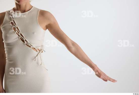 Arm Woman White Casual Dress Slim Studio photo references