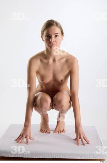 Whole Body Woman White Nude Slim Kneeling Studio photo references