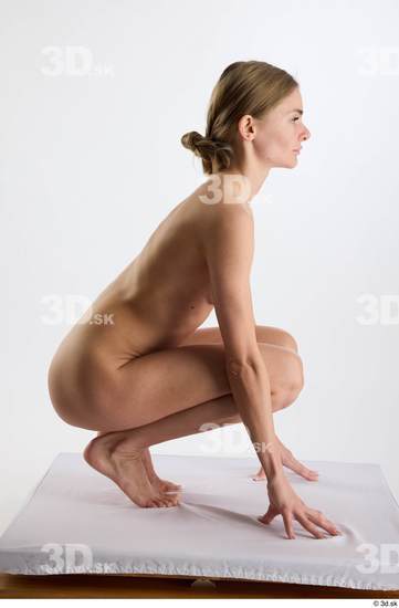 Whole Body Woman White Nude Slim Kneeling Studio photo references