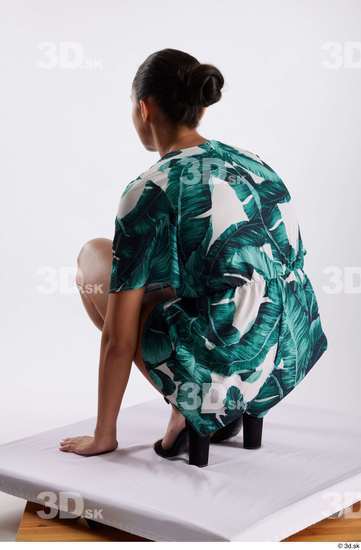 Whole Body Woman White Slim Kneeling Studio photo references