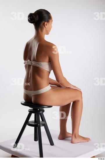 Whole Body Woman White Underwear Slim Sitting Studio photo references