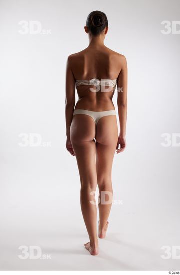 Whole Body Back Woman White Underwear Slim Walking Studio photo references