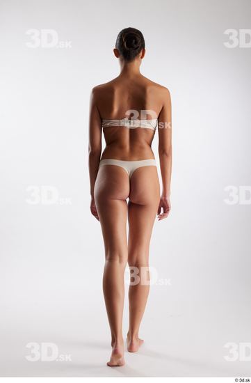 Whole Body Back Woman White Underwear Slim Walking Studio photo references