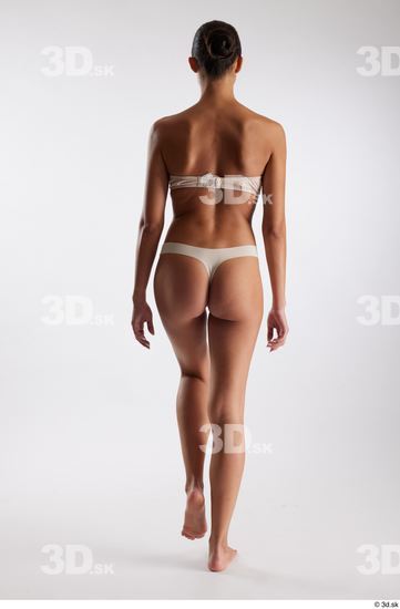 Whole Body Back Woman White Underwear Slim Walking Studio photo references