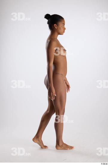 Whole Body Woman Black Nude Slim Walking Studio photo references