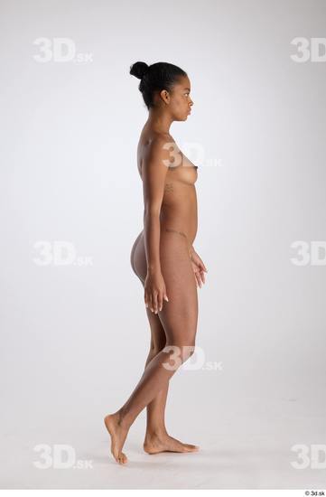 Whole Body Woman Black Nude Slim Walking Studio photo references