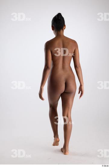 Whole Body Back Woman Black Nude Slim Walking Studio photo references