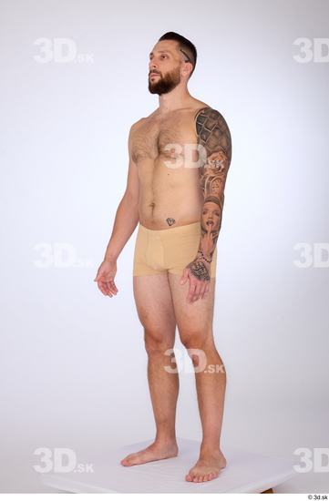 Whole Body Man White Underwear Slim Standing Studio photo references