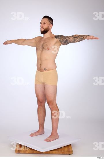 Whole Body Man White Underwear Slim Standing Studio photo references