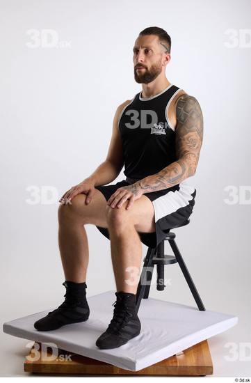 Whole Body Man White Sports Shorts Slim Athletic Sitting Top Studio photo references