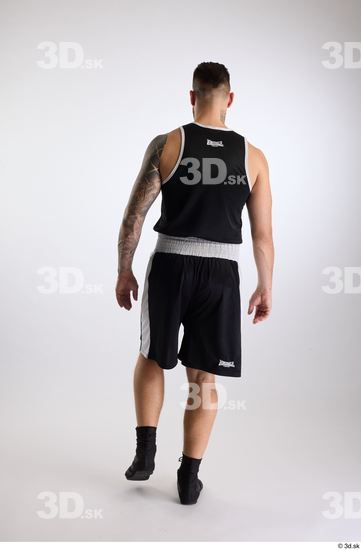 Whole Body Back Man White Sports Shorts Slim Athletic Walking Top Studio photo references