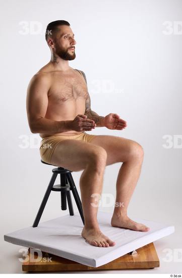 Whole Body Man White Underwear Slim Sitting Studio photo references