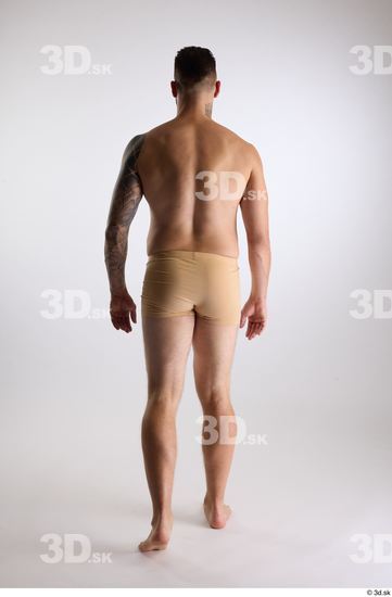 Whole Body Back Man White Underwear Slim Walking Studio photo references