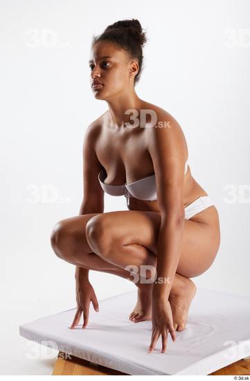 Whole Body Woman White Black Underwear Average Kneeling Studio photo references