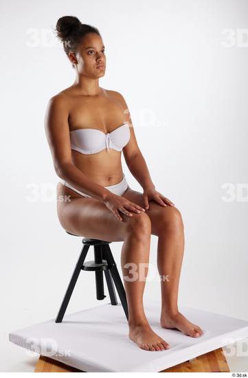 Whole Body Woman White Black Underwear Average Sitting Studio photo references