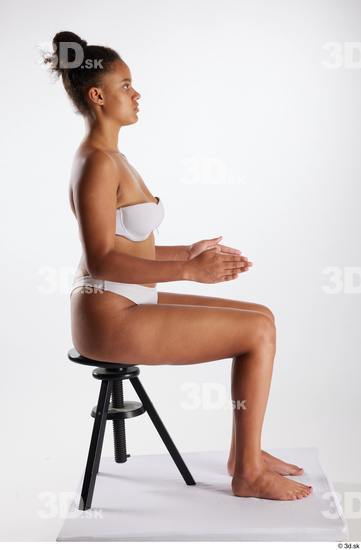 Whole Body Woman White Black Underwear Average Sitting Studio photo references