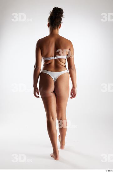 Whole Body Back Woman White Black Underwear Average Walking Studio photo references