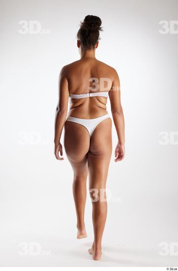 Whole Body Back Woman White Black Underwear Average Walking Studio photo references