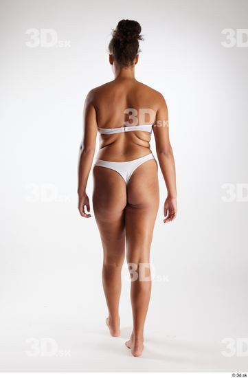 Whole Body Back Woman White Black Underwear Average Walking Studio photo references