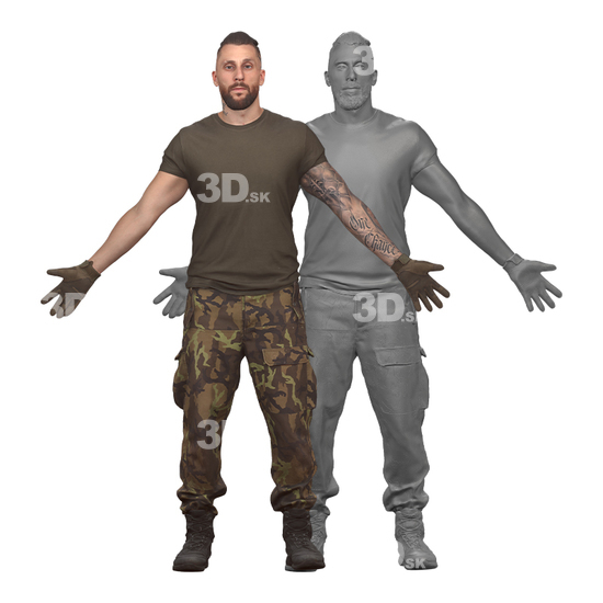 Whole Body Man White Army 3D Clean A-Pose Bodies