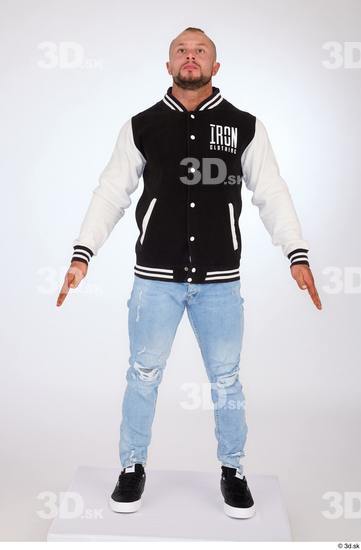 Whole Body Man White Casual Jeans Jacket Muscular Standing Studio photo references