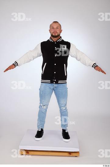 Whole Body Man White Casual Jeans Jacket Muscular Standing Studio photo references