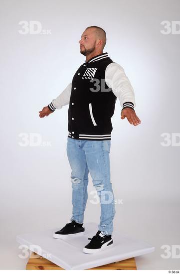 Whole Body Man White Casual Jeans Jacket Muscular Standing Studio photo references