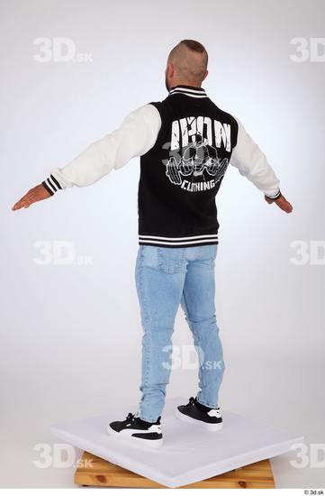 Whole Body Man White Casual Jeans Jacket Muscular Standing Studio photo references