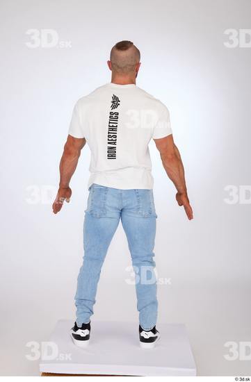 Whole Body Man White Casual Jeans Muscular Standing Studio photo references