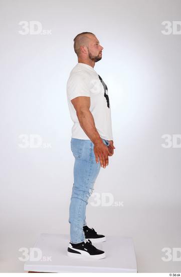 Whole Body Man White Casual Jeans Muscular Standing Studio photo references