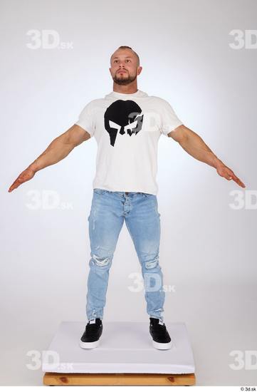 Whole Body Man White Casual Jeans Muscular Standing Studio photo references